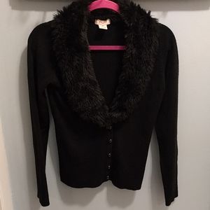 Candie's faux fur cardigan sweater black